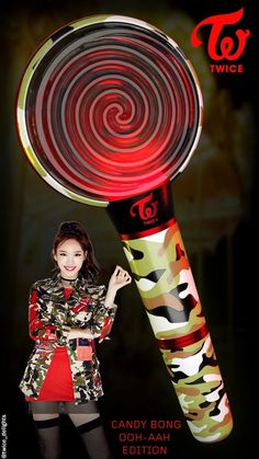 a woman holding a giant candy cane in front of her face with the caption, candy bong