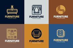 four different logos for furniture and home decor items, with the words furniture on them