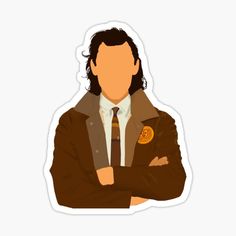 a man with long hair wearing a brown jacket and tie sticker on a white background