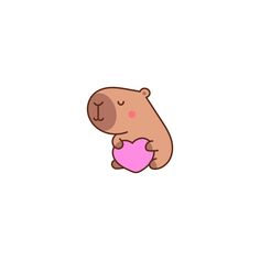 a brown bear holding a pink heart in its paws