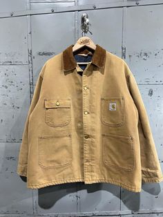 Nicely worn in and distressed. See photos for details.  100 years of carhartt NO SIZE TAG  Measurements taken with garment laid flat: 27" across from armpit to armpit 28" length from shoulder to hem 23.5" sleeve length  Please send a message if you have any questions. Double check measurements and inspect all pictures carefully before purchasing. Orders ship via USPS. All sales are final, we do not accept returns.  Follow on Instagram for more cool vintage @greatnorthernvintage Carpenter Jacket, Carhartt Jacket, Workwear Jacket, Chore Jacket, Duck Canvas, Vintage Jacket, Work Wear, Jackets & Coats, Sleeve Length