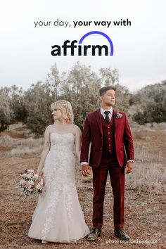 a man and woman holding hands in front of an affirm sign that reads your day, your way with affirm