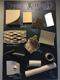 a black board with different types of cardboard on it