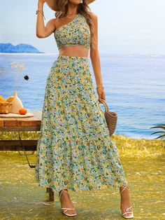 Co Ord Skirt And Top, Co Ords Outfits Summer, Aunt Vibes, Rich Aunt, Floral Skirt Outfits, Long Skirt And Top, Maxi Skirt Crop Top, Co Ords Outfits, Frocks And Gowns