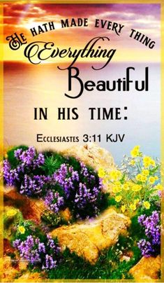 a bible poster with flowers and the words, everything is beautiful in his time ecclestates 31 kjv