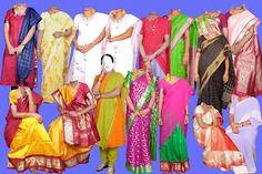 a group of women standing next to each other in different colored sari dress styles