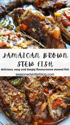 jamaican ketchup stew fish in a white bowl with text overlay that reads, jamaican ketchup stew fish