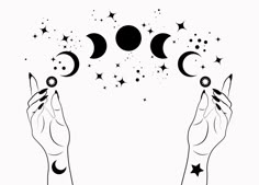 two hands holding stars and crescents in the air with one hand reaching for them