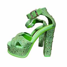 Alexander Mcqueen Crystal Studded Platform Butterfly Heels Great Condition Slightly Dirty On Edges Size: 37 1/2 Color: Jade Green/Lime Green Adjustable Ankle Pin-Buckle Closure Made In Italy Lining: Calf Suede 100% Calf Leather 100% Sole: Calf Leather 100% Outer: Calf Suede 100% Alexander Mcqueen Green, Shoes Alexander Mcqueen, Butterfly Heels, Color Jade, Mcqueen Shoes, Alexander Mcqueen Shoes, Texas Girl, Jade Green, Lime Green