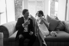 Bride and groom having drinks in their apartment Getting Ready Together, Gorgeous Apartment, Civil Wedding Dresses, Travel Around Europe, Civil Wedding, Elopement Photography, Love Letters, Bride And Groom, Getting Ready