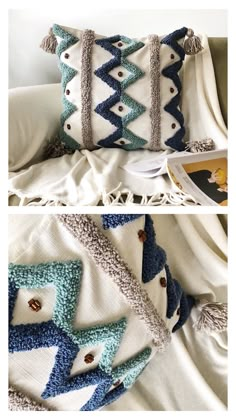 two pictures of pillows with different patterns on them