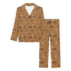 Everything Western Women's Western Pajama Set Take a ride to the Wild West with our 2 Piece Pajama Set! This cozy cowgirl set has everything you need for a night of relaxin' where you can hunker down in rustic western style. Get ready for some peace and quiet - yeehaw! 100% Polyester Top features a notch collar, long sleeves, and front button closure. Trousers feature an elastic waist and two-sided pockets. Two piece set. Comfy and smooth fabric. The women's two-piece pajamas are breathable and Peace And Quiet, Western Women, The Wild West, Timor Leste, Notch Collar, Plus Size Shopping, Print Pajamas, Blankets For Sale, Polyester Top