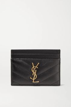 SAINT LAURENT's cardholder has been made in Italy from black textured-leather and embellished with the brand's recognizable 'YSL' plaque. It's fitted with four slots for your most-used cards and has a center compartment to hold folded receipts or tickets. Slip it inside a mini bag or clutch. Saint Laurent Card Holder, Zara Lookbook, Ysl Card Holder, Room Necessities, Dr Room, Ysl Purse, Ysl Wallet, Luxury Card, Clutch Black