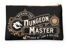 a black pouch bag with the words, beware the dunggeon master on it