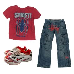 Spiderman Y2k Outfits, Sharkcore Outfits, 90s Skater Outfits, Losercore Outfits