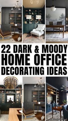 22 Dark & Moody Home Office Decorating Ideas Dark Gray Office Walls, Home Office Black Wall, Dark Office Colors, Cherry Wood Office Decor Ideas, Urban Bronze Office, Dark Grey Office Walls, Home Office Colors For Men, Small Dark Office Ideas