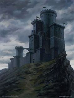 a castle sitting on top of a hill under a cloudy sky