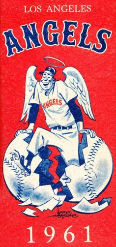 the los angeles angels baseball team's logo on an old red book with blue and white