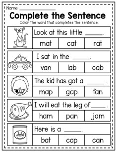 worksheet for beginning and ending the sentence with pictures to help students learn how to write