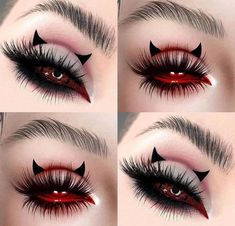 Goth Red Makeup Looks, Black Halloween Makeup, Dragon Makeup, Demon Makeup, Awesome Makeup, Halloween Makeup Diy, Punk Makeup, Makeup Drawing, Halloween Eye Makeup