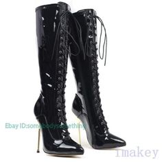 (eBay) Find many great new & used options and get the best deals for 15CM Womens SM High Heel Knee High Stiletto Ballet Boots Lace Up Point Toe Shoes at the best online prices at eBay! Free shipping for many products! Patent Leather High Heel Lace-up Boots For Party, High Heel Patent Leather Lace-up Boots For Party, Party Boots With Pointed Toe And Rubber Heel Cap, High Ankle Boots With Rubber Heel Cap For Party, High-top Patent Leather Party Heels, High-top Patent Leather Heels For Party, Patent Leather Party Heels, High-top Fitted Heels For Formal Occasions, Elegant High-top Party Heels