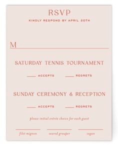 the wedding stationery is shown in pink and red, with an elegant font on it