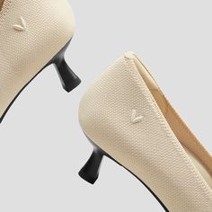 Scarlett Pointed-Toe Kitten Heels in Cream Ivory & Black | VIVAIA Bag Accessories Diy, Flat Boots, Diy Charms, Accessories Diy, Heeled Loafers, Sneaker Heels, Toe Designs, Mid Heel, Wash Bags