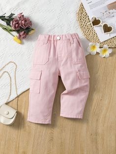 Baby Girls' Pink Straight Workwear Denim Pants Pink    Denim Plain Bottoms Non-Stretch  Baby Girls Clothing, size features are:Bust: ,Length: ,Sleeve Length: Sally Creepypasta, Pink Cargo Pants Outfits, Pink Cargo Pants, Cargo Pants Outfits, Rose Bonbon, Maria Clara, Pink Collar, Pink Collars, Girls Denim