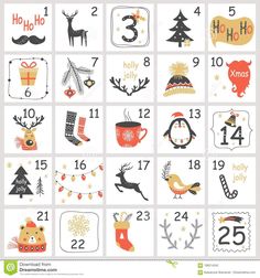 christmas calendar with numbers and symbols