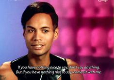 a man in black shirt holding a microphone with words on it that say, if you have nothing nice enough to say anything