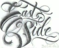 the word east side written in cursive writing, with black ink on white paper