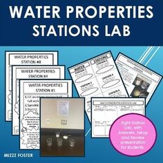 the water properties stations lab is shown with pictures and instructions for students to learn how to use