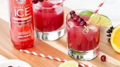 two glasses filled with cranberry lemonade punch