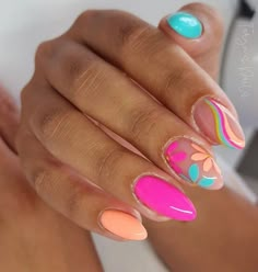 Summer neon nails. June Nail Designs 2024, Vibrant Nails Summer 2024, Bright Summer Nails 2024, June Summer Nails, Cute Summer Nails 2024 Simple, June 2024 Nails, Tropical Nail Designs Beach Vacations, Bright Color Nail Designs, Genre Nails