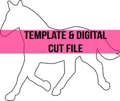 a pink ribbon with the words template & digital cut file on it and a silhouette of a horse