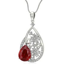 METAL SPECIFICATIONS Metal Name: White Gold 14K STONE SPECIFICATIONS Stone Name : Ruby and Diamond Stone Cut : Pear and Round Stone Details : There is one ruby in the center of approx. 3.00 carats (Approx. Size 12.7 x 7.5 mm) and approx. 0.50 carats of round diamonds on the side. Natural earth-mined stones. Total Stone Weight: approx. 3.50 carats Color : Red/F Clarity : AAA/VVS1 PENDANT SPECIFICATIONS Length : 16” (Can change length, please indicate about change with payment) Appraised Value : $ White Gold Ruby Necklace With Diamond Cut, Pear-shaped Diamond Gemstone Jewelry, Luxury Pear-shaped Ruby Jewelry, Formal Pear-shaped Ruby Necklace, Anniversary Hallmarked Drop Jewelry, Anniversary Hallmarked Drop-shaped Jewelry, Formal Diamond Teardrop Pendant Jewelry, Pear-shaped Ruby Necklace For Anniversary, Teardrop Ruby White Gold Jewelry