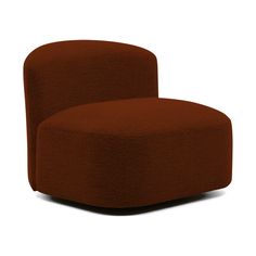 a large brown chair sitting on top of a white floor next to a red ottoman