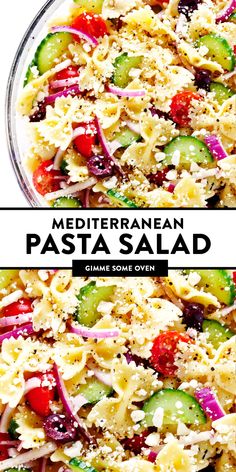 mediterranean pasta salad with cucumber, red onion, and parmesan cheese