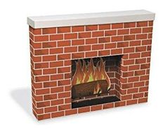 a brick fireplace with flames burning in it's side and the top section is white