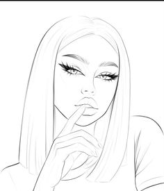 a drawing of a woman with her finger on her lips