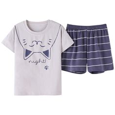 PRICES MAY VARY. Fabric: Quality cotton blend. Super soft, stretch and lightweight. Feature: These pyjamas are gray jersey T-shirt matching with navy blue striped bottoms, detailed with cute cartoon cat graphic at front. Fit & Sizing: Regular Fit. Us Big Girl Size 12 14 16 18 to choose from. Easy pull-on waist. This nighty is great for loungewear / sleepwear / leisure wear/ slumber party. Please choose your size referring to our size chart on the left (US big girls’ sizes 12 = M, 14=L, 16=XL, 18 White Pjs, Pajamas For Girls, Summer Tee Shirts, Cute Cartoon Cat, Matching Pjs, Pajama Outfits, Cat Pajamas, Summer Pajamas, Cute Pajamas