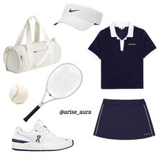 the tennis outfit is white, black and blue with a hat on it's head