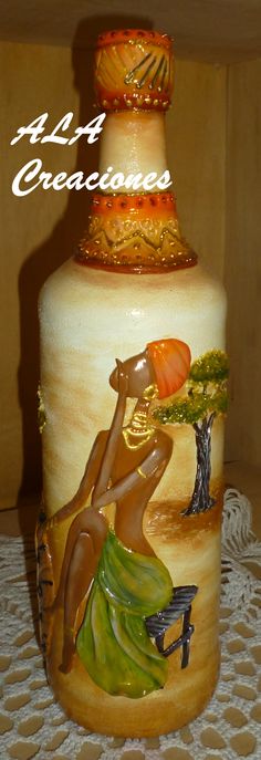 a ceramic vase with an image of a woman on it