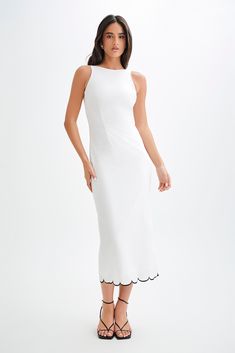 Point of Contrast. The SOFIANE Scalloped Linen Midi Dress exudes elegance and charm. Featuring a boat front neckline and an A-line shape, this dress offers a timeless silhouette. The back keyhole with tie adds a delicate touch, while the invisible side zipper ensures a seamless fit. The contrast scalloped hem detailing and contrast back keyhole design provide a unique and stylish finish. With its midi length, the Sofiane Scalloped Linen Midi Dress is perfect for both casual and special occasions Capsule Wardrobe Accessories, European Summer Outfits, Capsule Outfits, Linen Midi Dress, Beige Dresses, The Invisible, Trending Styles, Scalloped Hem, Linen Dresses