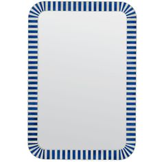 a blue and white striped rectangular mirror on a white background with an empty space in the middle