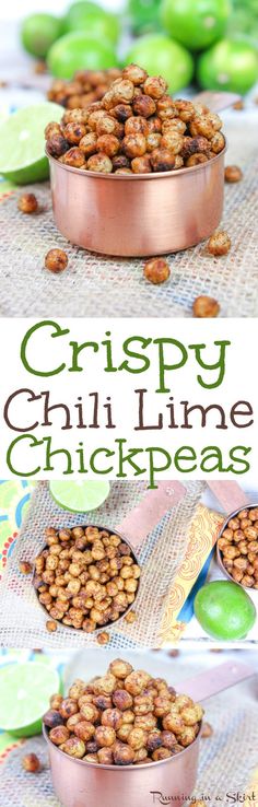 crispy chili lime chickpeas in a copper bowl on top of a table