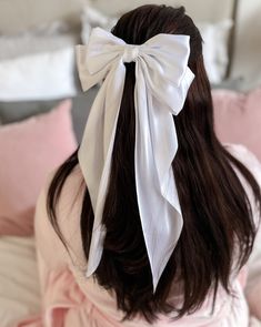 A summer must-have - the white silky barrette bow! This long-tailed, girly and pretty hair bow is the perfect IT accessory for your hair. Don't miss out on this silky style statement! Barrette Clasp Tail - 14" Bow Width (from largest bow) - 8" Fashion Necessities, Flowy Hair, White Hair Bow, Large Hair Bow, Target Hair Products, Diy Hair Accessories Ribbon, White Hair Bows, Large Hair Bows, Magical Accessories