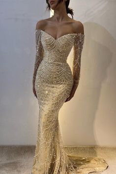 Back: Zipper Fabric: Beadings, Pearls Shape: Mermaid Sleeves: Long Sleeves Neckline: V-Neck 1. Please refer... Long Sleeve Prom Dress Mermaid, Prom Dress Mermaid, Prom Goals, Quinceanera Planning, Classy Prom, Classy Prom Dresses, Birthday Inspo, Dress Mermaid, Long Sleeve Prom