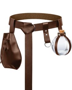 a brown leather belt with a glass ball hanging from it