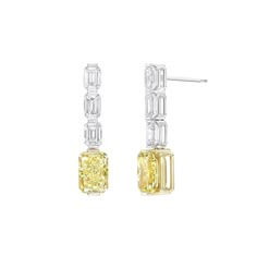 6.2ct yellow diamond, white diamond line earrings,<br>in 18k yellow and white golds <span class='visuallyhidden'>Call or text 323-404-2959 if you need shopping assistance.</span> Luxury Yellow Gold Bridal Earrings With Brilliant Cut, Luxury Yellow Gold Earrings With Lab Grown Diamonds, Fancy Yellow Diamond Earrings, Yellow Diamond Emerald Cut, Yellow Diamond Earrings, Yellow Diamond Necklace, Yellow Diamond Earring, Line Earrings, Canary Diamond